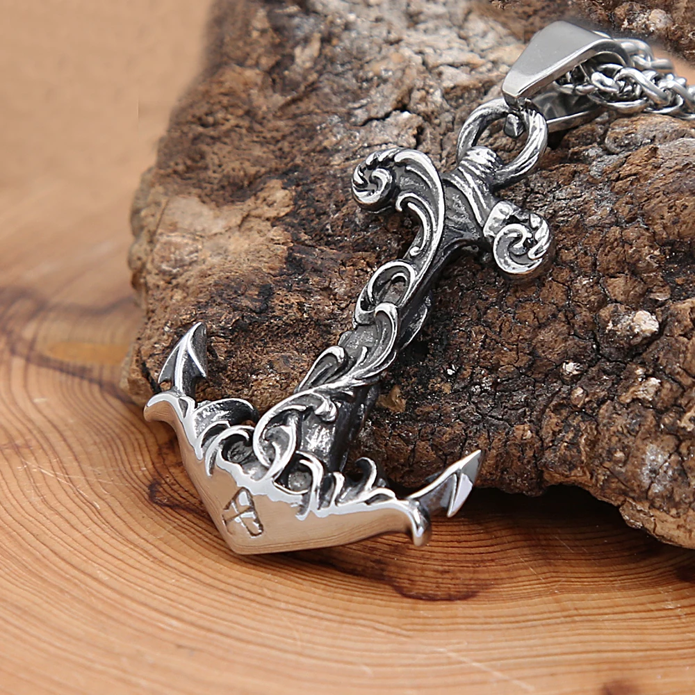 Battle Rope Anchor - メンズステンレススチールネックレス,アンカーアクセサリー,ヴィンテージ,ラダーコンパスパターン,パンク,バイカー,ファッション,ギフト,卸売り