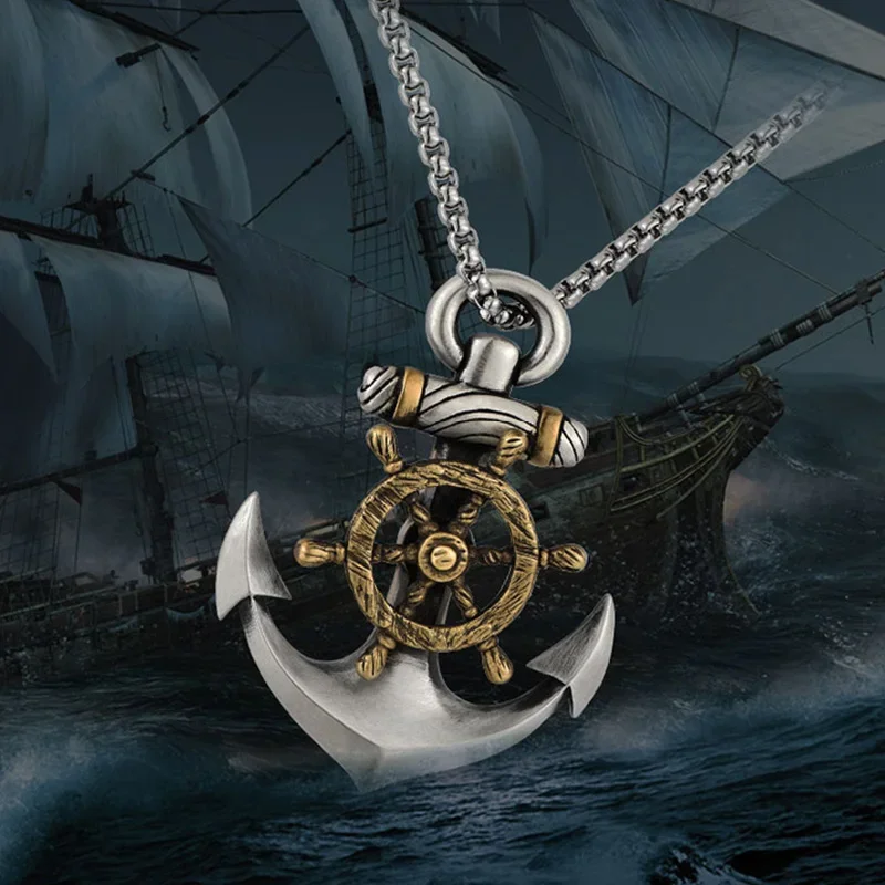 Battle Rope Anchor - ヴィンテージ北欧海軍船舵アンカーペンダントネックレスメンズロックパンクジュエリー