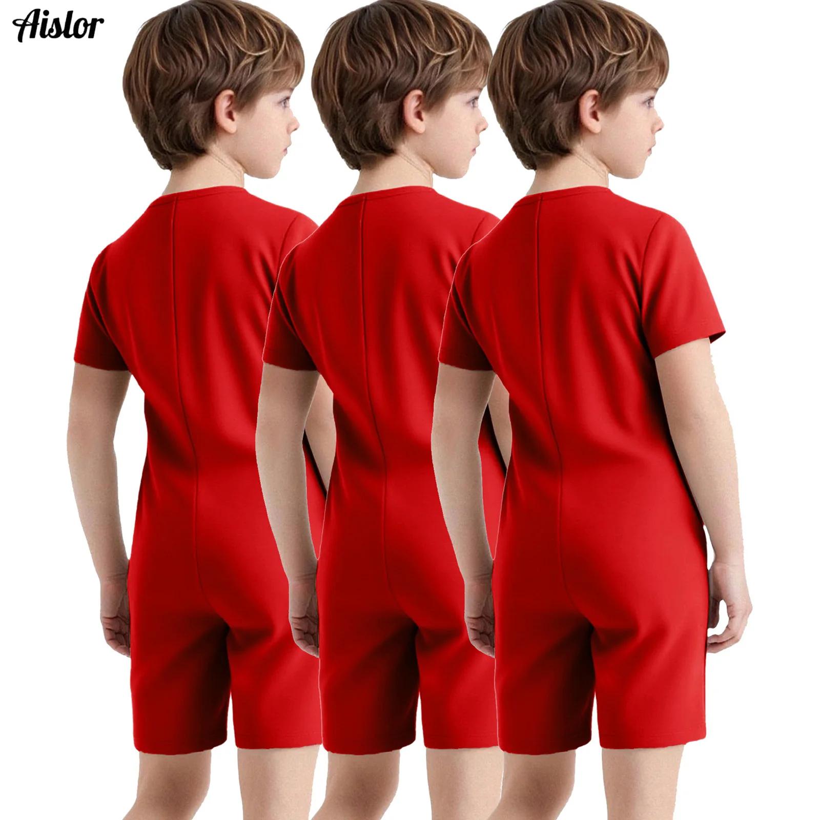 Knee Sleeve Pair - 3 個キッズガールズボーイズ特別ニーズアダプティブ衣類綿半袖バック見えないジッパー無地アンチストリップジャンプスーツ