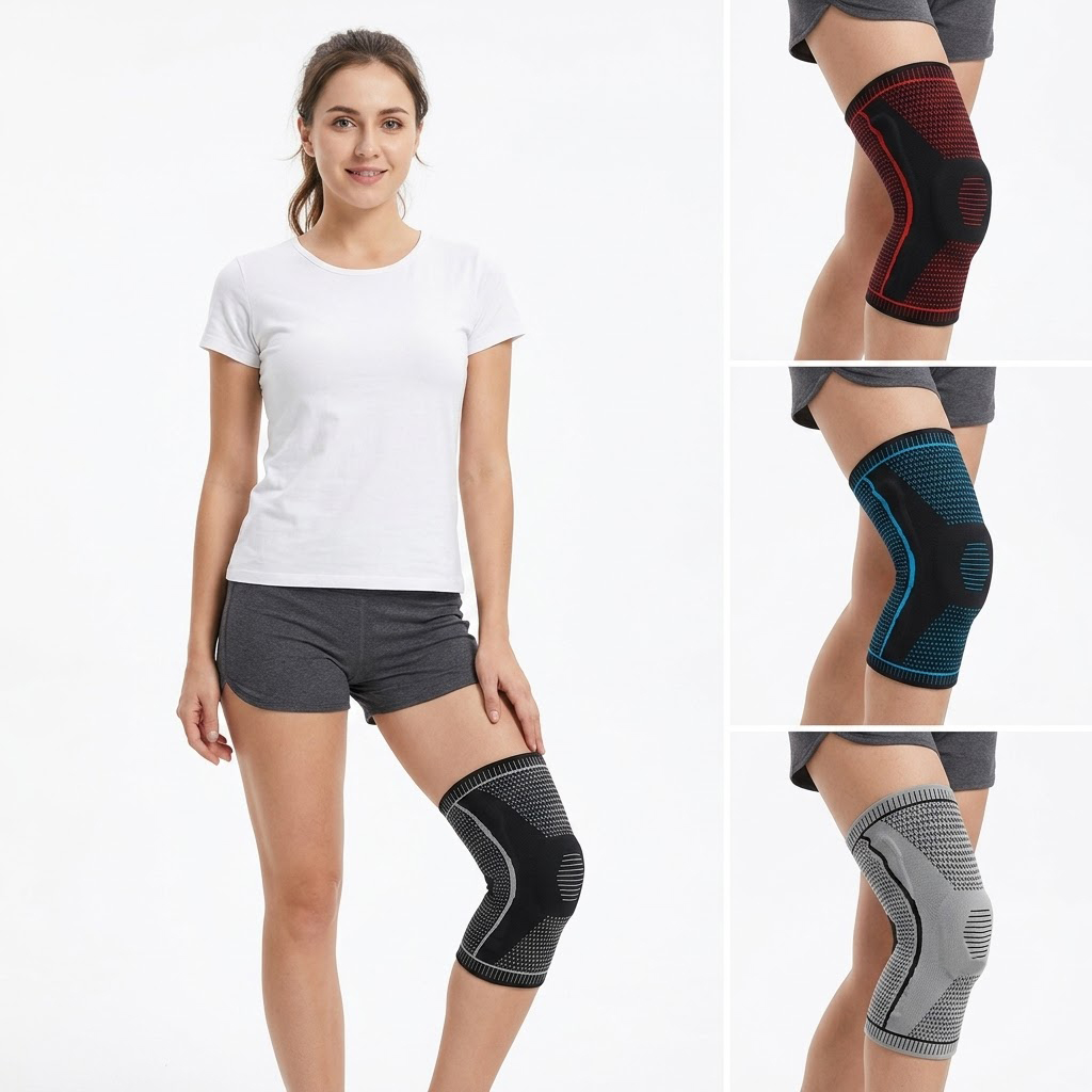 スプリングサポート付きシングル膝ブレース、滑り止めシリコン、 - Knee Sleeve Pair のレビューと価格
